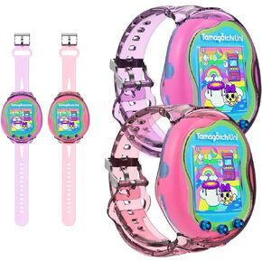Wristband for Tamagotchi Uni [2Pack], TPU Bracelet Holder Compatible with Tamagotchi Uni, Adjustable TPU Protective Tamagotchi Uni Case for Kids Teen Adults 6.3-8.85" (Clear+Blue)