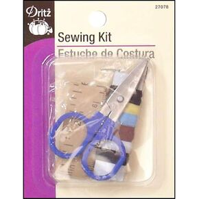 Dritz Travel Scissors, Pins, Tape Measure, Needles, Threader, Thread, and Buttons Sewing Kit, Multicolor