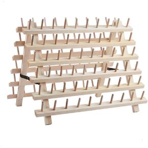 NW 120-Spools Collapsible Wooden Thread Holder Sewing and Embroidery Thread Rack and Organizer Foldable Thread Rack for Sewing (Natural Wood)