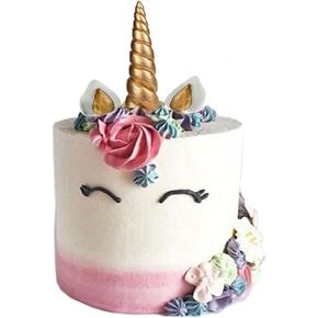 GmakCeder Unicorn Cake Top، قرن وحيد القرن قابل لإعادة الاستخدام، مجموعة قيمة لتزيين الكيك والأذنين والرموش لحفلات استقبال المولود الجديد، وحفلات أعياد الميلاد (6 بوصات/رموش جديدة) in Kuwait