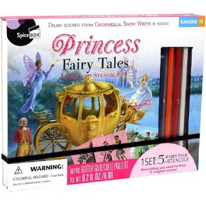 SpiceBox Princess Fairy Tail Drawing Art Stencil Kit for Kids, Children’s Fun Activity Set, 5 Fairy Tale Stories to Draw in Kuwait