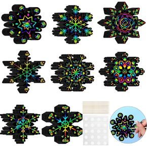 Poen 80 Pieces Snowflake Scratch Cards for Kids Rainbow Scratch Paper Art Christmas Tree Ornaments Scratch Crafts Paper for Winter Xmas Home Classroom DIY Activities in Saudi Arabia