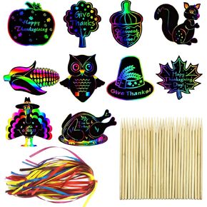 Aviski 80PCS Thanksgiving Rainbow Scratch Art, Fall Paper Crafts for Kids, Thanksgiving Day Pumpkin Maple Turkey Hanging Ornament Decorations, Art Craft Supplies for Home Tree Classroom Decor in Kuwait