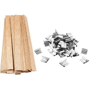 Litoexpe 50 Pcs Wood Wicks for Candles Making, 5.1x0.5 Inch Smokeless Crackling Wooden Candle Wicks with 50 pcs Stand Candle Cores, Wooden Wicks for DIY Soy Candle Making（50 Sets）