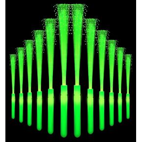 12 Pack Green Glow Sticks Light Up Fiber Optic Stick Glow Wands Bulk with 3 Flashing Models for Saint Patrick's Day Easter Christmas Party Favors