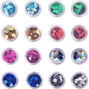 OLYCRAFT 16 Boxes 5mm & 6mm Flat Sequin Paillettes Metallic Loose Sequins for Jewelry Making, Embroidery, Crafts, and Embellishment - 8 Colors
