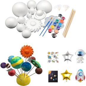 40 Pack Solar System Model Kit Includes Color Pigments, Paint Tray Palette, Brushes,Foam Balls| for Kids Planet School Science Project