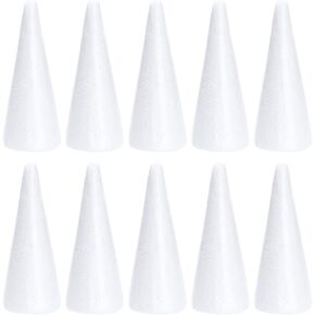 SEWACC Foam Cones 10pcs 18.5CM White Foam Tree Cones Polystyrene Cone Shaped Foams for DIY Craft Christmas Tree Gnome Holiday Decor Xmas Party Supplies