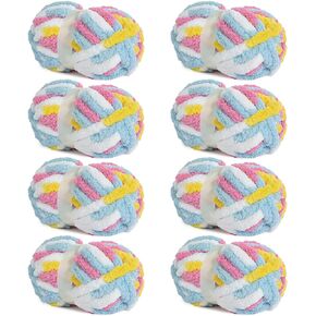 HOMBYS 8 Pack Giant Chunky Yarn for Crocheting,Super Bulky Large Soft Fluffy Yarn,Tie Dye Plush Fuzzy Yarn,Mixed Color Thick Chenille Yarn for Hand Knitting/Arm Knitting (Black, White, Grey)