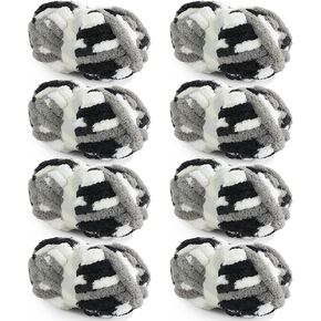 HOMBYS 8 Pack Giant Chunky Yarn for Crocheting,Super Bulky Large Soft Fluffy Yarn,Tie Dye Plush Fuzzy Yarn,Mixed Color Thick Chenille Yarn for Hand Knitting/Arm Knitting (Black, White, Grey) in Kuwait