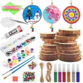 Kids Wooden Painting Kit & Christmas Decorations Crafts Gifts for Boys Girls Ages -Xmas Wood Slice Craft Activities Kits - Creative Art Toys for 5, 6, 7, 8, 9, 10, 11 & 12 Year Old Kids in Kuwait