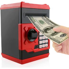Kids Piggy Bank for Boys Girls, Jhua Mini ATM Saving Bank, Electronic Coin Money Bank with Password Lock/Paper Money Scroll Saving Box, Great Birthday Toy for Kids 4-12 (Red) in Kuwait