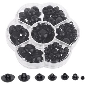 100 Pcs Assorted Size Sew on Eyes Plastic Black Sewing Eye with a Box Round Head Safety Shank Eyes Decorative Half Ball Buttons for Crafts DIY