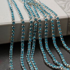 USIX 10 Yards Crystal Rhinestone Close Chain Trimming Claw Chain Multi Size Color Rhinestone Chain for DIY Arts Craft Sewing Jewelry Making (SS6/2.0MM, Aqua-Silver Chain)