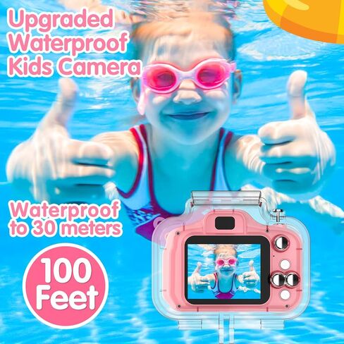 كاميرا GOANDO Kids مقاومة للماء للفتيات من عمر 3-12 عامًا لعيد ميلاد الأطفال 1080 بكسل كاميرا رقمية للأطفال تحت الماء HD فيديو للأطفال الصغار، شاشة 2 بوصة مع بطاقة 32 جيجابايت، وردي in Kuwait