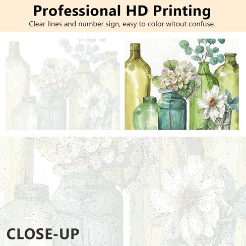 TISHIRON طلاء يدوي بالأرقام، طلاء الزهور بالأرقام، برطمانات مزهرية للبالغين، طلاء للكبار بالأرقام، للأطفال على القماش، طلاء بنمط تجريدي بالأرقام للبالغين المبتدئين 16 × 20 بوصة in Kuwait
