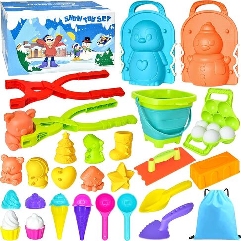 ألعاب الثلج أكلاراسترا للأطفال الصغار - صانع كرات الثلج لعبة الشتاء في الهواء الطلق للأطفال، صانعي كرات الثلج على شكل قلب، قوالب الثلج البطريق رجل الثلج، طقم حصن من الطوب الثلجي، ألعاب شتوية للأطفال الذين تتراوح أعمارهم بين 4-8 و3-5 in Kuwait