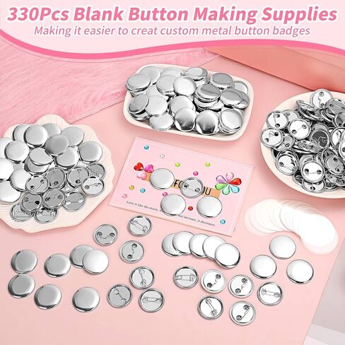 330 قطعة من مستلزمات صناعة الأزرار الفارغة، 1 بوصة أجزاء أزرار شارة دائرية، مجموعة أدوات صنع دبابيس الأزرار المعدنية لآلة صنع الأزرار، صور الصور، مستلزمات الحرف اليدوية، المشروعات المدرسية in Kuwait