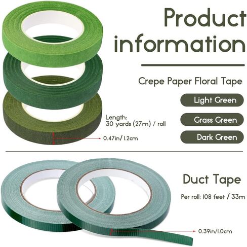 شريط وسلك زهور من فادوب، مجموعة أدوات ترتيب الزهور، شريط زهور أخضر، شريط زهور أخضر 22 مقياس، سلك زهور وقاطع أسلاك لتغليف الزهور، مشغولات يدوية لترتيب الزهور in Kuwait