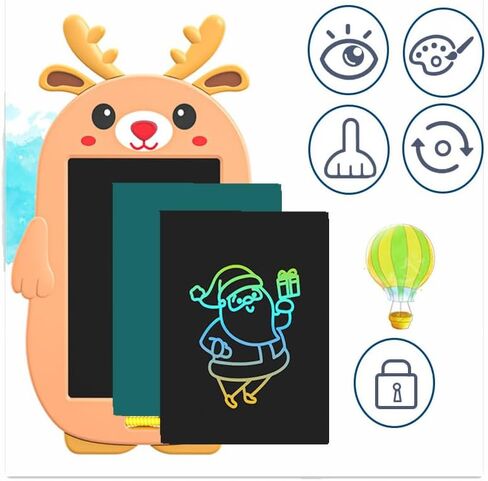 ريكيمان 8.5 بوصة تابلت كتابة للأطفال، لوحة رسم إلكترونية تعليمية للأطفال، لوحة رسومات الشعار المبتكرة ذات الشاشة الملونة، لوحات رسومات الشعار المبتكرة والخربشة القابلة للمسح (أيل عيد الميلاد البني) in Kuwait