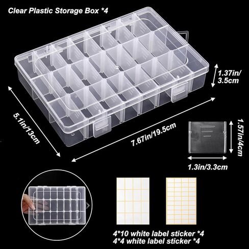 4 عبوات من QUEFE مكونة من 24 شبكة لتنظيم الخرز وتخزينه، صندوق منظم بلاستيكي مع مقسم قابل للإزالة، صندوق منظم للحرف اليدوية للمجوهرات والأجزاء الصغيرة والوجبات الخفيفة، مع 8 أوراق من ملصقات الملصقات in Kuwait