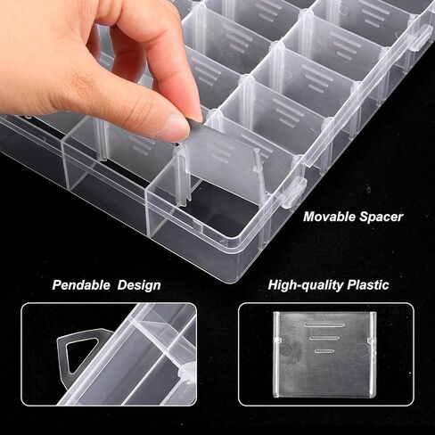 4 عبوات من QUEFE مكونة من 24 شبكة لتنظيم الخرز وتخزينه، صندوق منظم بلاستيكي مع مقسم قابل للإزالة، صندوق منظم للحرف اليدوية للمجوهرات والأجزاء الصغيرة والوجبات الخفيفة، مع 8 أوراق من ملصقات الملصقات in Kuwait