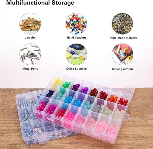 4 عبوات من QUEFE مكونة من 24 شبكة لتنظيم الخرز وتخزينه، صندوق منظم بلاستيكي مع مقسم قابل للإزالة، صندوق منظم للحرف اليدوية للمجوهرات والأجزاء الصغيرة والوجبات الخفيفة، مع 8 أوراق من ملصقات الملصقات in Kuwait
