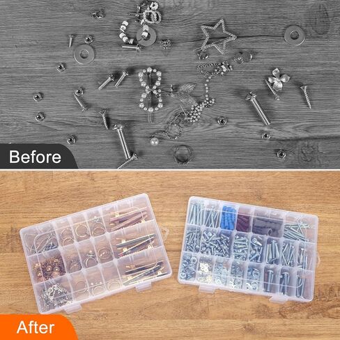 4 عبوات من QUEFE مكونة من 24 شبكة لتنظيم الخرز وتخزينه، صندوق منظم بلاستيكي مع مقسم قابل للإزالة، صندوق منظم للحرف اليدوية للمجوهرات والأجزاء الصغيرة والوجبات الخفيفة، مع 8 أوراق من ملصقات الملصقات in Kuwait