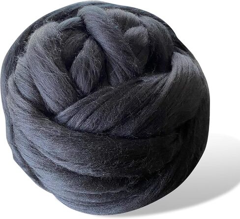 Revolution Fibers Black Wool Roving 8 Ounces | Premium Merino Roving Wool for Blanket 21 Micron | Soft Spinning Wool Top, Chunky Roving Yarn, Needle & Wet Felting, Hand Spinning & Weaving in Kuwait