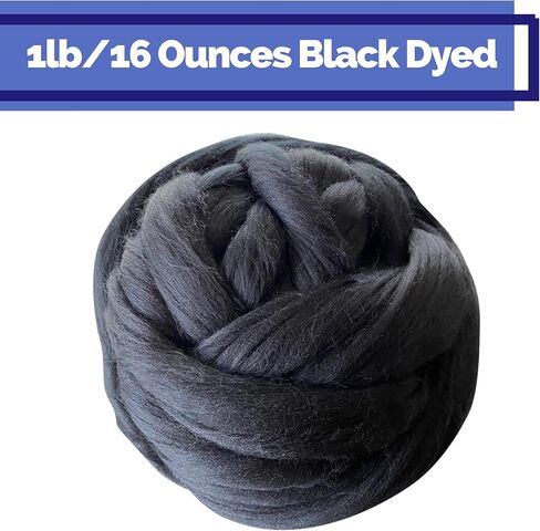 Revolution Fibers Black Wool Roving 8 Ounces | Premium Merino Roving Wool for Blanket 21 Micron | Soft Spinning Wool Top, Chunky Roving Yarn, Needle & Wet Felting, Hand Spinning & Weaving in Kuwait
