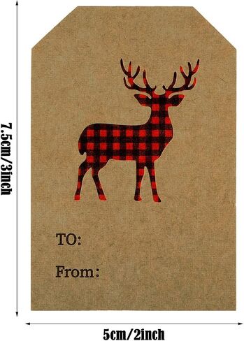 400 Pieces Christmas Holiday Present Tag Labels Christmas Kraft Paper Stickers with Red and Black Plaid Elk Snowflake Christmas Tree for Christmas School Home Office Present Tags Cups Bottles in Saudi Arabia