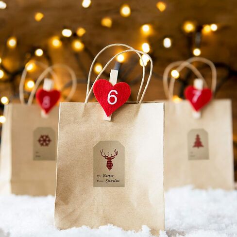 400 Pieces Christmas Holiday Present Tag Labels Christmas Kraft Paper Stickers with Red and Black Plaid Elk Snowflake Christmas Tree for Christmas School Home Office Present Tags Cups Bottles in Saudi Arabia