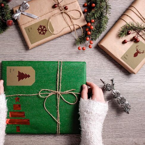400 Pieces Christmas Holiday Present Tag Labels Christmas Kraft Paper Stickers with Red and Black Plaid Elk Snowflake Christmas Tree for Christmas School Home Office Present Tags Cups Bottles in Saudi Arabia