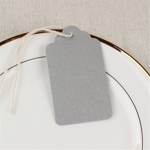 Obling Paper Tags, Gift Tags with String 7cm X 4cm Silver Craft Tags Paper Tags with Twine Perfect for Arts and Crafts, Christmas, Valentine's Day, Wedding and Holiday, Tags for Gift, 100PCS in Kuwait