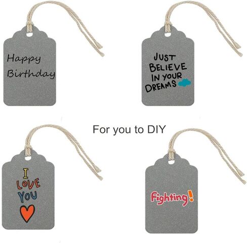 Obling Paper Tags, Gift Tags with String 7cm X 4cm Silver Craft Tags Paper Tags with Twine Perfect for Arts and Crafts, Christmas, Valentine's Day, Wedding and Holiday, Tags for Gift, 100PCS in Kuwait
