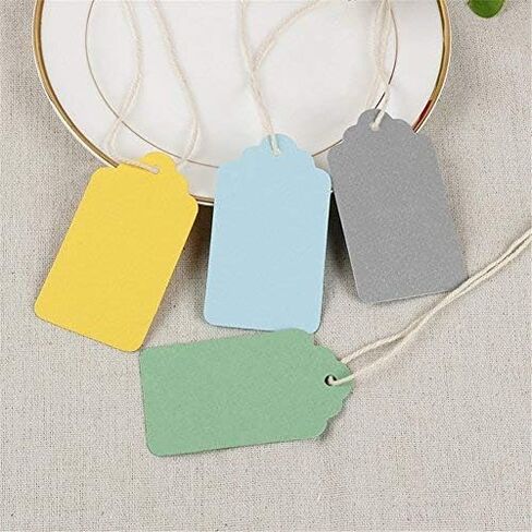 Obling Paper Tags, Gift Tags with String 7cm X 4cm Silver Craft Tags Paper Tags with Twine Perfect for Arts and Crafts, Christmas, Valentine's Day, Wedding and Holiday, Tags for Gift, 100PCS in Kuwait