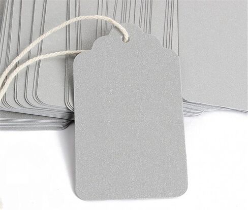 Obling Paper Tags, Gift Tags with String 7cm X 4cm Silver Craft Tags Paper Tags with Twine Perfect for Arts and Crafts, Christmas, Valentine's Day, Wedding and Holiday, Tags for Gift, 100PCS in Kuwait