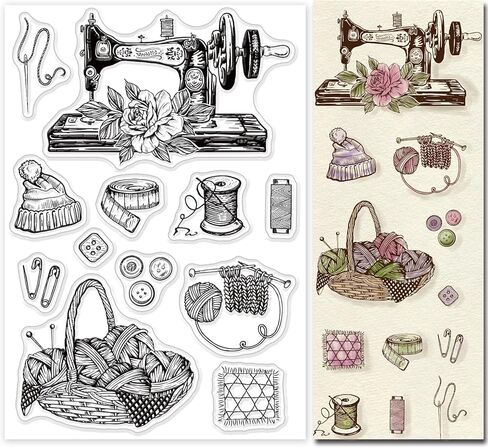 جلوبللاند الة خياطة عتيقة، ختم شفاف من السيليكون على شكل وردة وصوف، ختم مطاطي من السيليكون الشفاف لسجل القصاصات ودفتر اليوميات وصنع بطاقات الهالوين in Kuwait