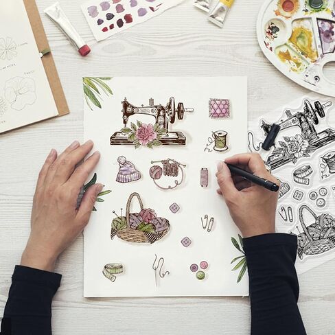 جلوبللاند الة خياطة عتيقة، ختم شفاف من السيليكون على شكل وردة وصوف، ختم مطاطي من السيليكون الشفاف لسجل القصاصات ودفتر اليوميات وصنع بطاقات الهالوين in Kuwait