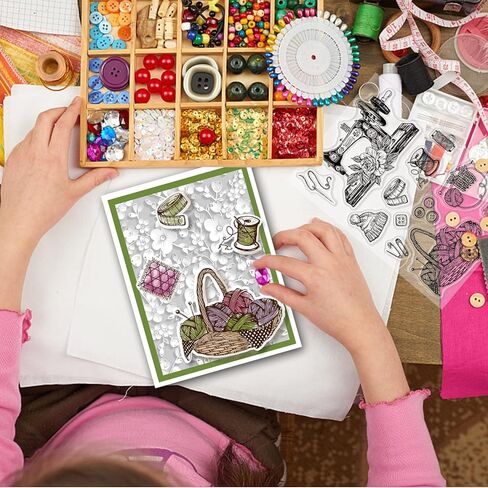 جلوبللاند الة خياطة عتيقة، ختم شفاف من السيليكون على شكل وردة وصوف، ختم مطاطي من السيليكون الشفاف لسجل القصاصات ودفتر اليوميات وصنع بطاقات الهالوين in Kuwait