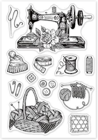 جلوبللاند الة خياطة عتيقة، ختم شفاف من السيليكون على شكل وردة وصوف، ختم مطاطي من السيليكون الشفاف لسجل القصاصات ودفتر اليوميات وصنع بطاقات الهالوين in Kuwait