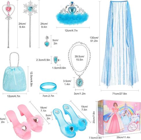 مجموعة ملابس الأميرة الأميرة مع أحذية أنيقة ورداء، إكسسوارات الأميرة من التيجان أقراط قلادات أساور وحلقات عصا حقيبة اليد، هدية للفتيات الصغار في سن 3-6 سنوات in Kuwait