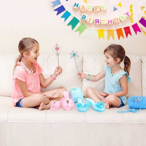 مجموعة ملابس الأميرة الأميرة مع أحذية أنيقة ورداء، إكسسوارات الأميرة من التيجان أقراط قلادات أساور وحلقات عصا حقيبة اليد، هدية للفتيات الصغار في سن 3-6 سنوات in Kuwait