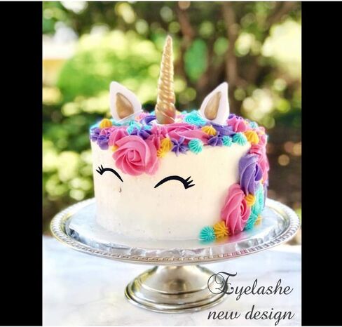 GmakCeder Unicorn Cake Top، قرن وحيد القرن قابل لإعادة الاستخدام، مجموعة قيمة لتزيين الكيك والأذنين والرموش لحفلات استقبال المولود الجديد، وحفلات أعياد الميلاد (6 بوصات/رموش جديدة) in Kuwait