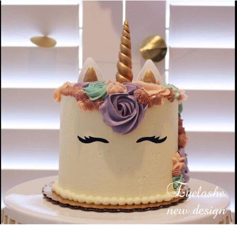 GmakCeder Unicorn Cake Top، قرن وحيد القرن قابل لإعادة الاستخدام، مجموعة قيمة لتزيين الكيك والأذنين والرموش لحفلات استقبال المولود الجديد، وحفلات أعياد الميلاد (6 بوصات/رموش جديدة) in Kuwait