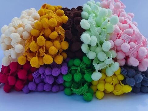 10 ياردة بوم بوم هامش تقليم 10 ألوان 12 مم للديكور DIY الحرف الخياطة (3002 لون مختلط 2،12 مم، 10 ياردة) in Kuwait