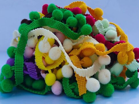 10 ياردة بوم بوم هامش تقليم 10 ألوان 12 مم للديكور DIY الحرف الخياطة (3002 لون مختلط 2،12 مم، 10 ياردة) in Kuwait