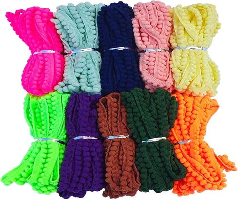 10 ياردة بوم بوم هامش تقليم 10 ألوان 12 مم للديكور DIY الحرف الخياطة (3002 لون مختلط 2،12 مم، 10 ياردة) in Kuwait