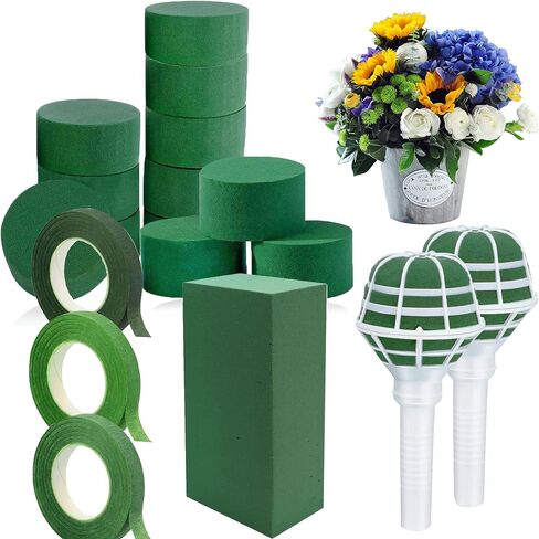 Woohome 15 PCS Floral Foam DIY Flower Arrangement Kit, Green Foam for Artificial Flowers, Foam Floral Handle Bouquet Holders, Floral Tapes Party Decoration, Wedding Aisle Flowers in Saudi Arabia