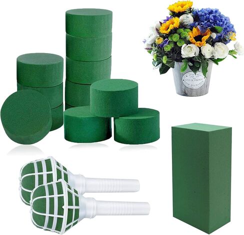 Woohome 15 PCS Floral Foam DIY Flower Arrangement Kit, Green Foam for Artificial Flowers, Foam Floral Handle Bouquet Holders, Floral Tapes Party Decoration, Wedding Aisle Flowers in Saudi Arabia